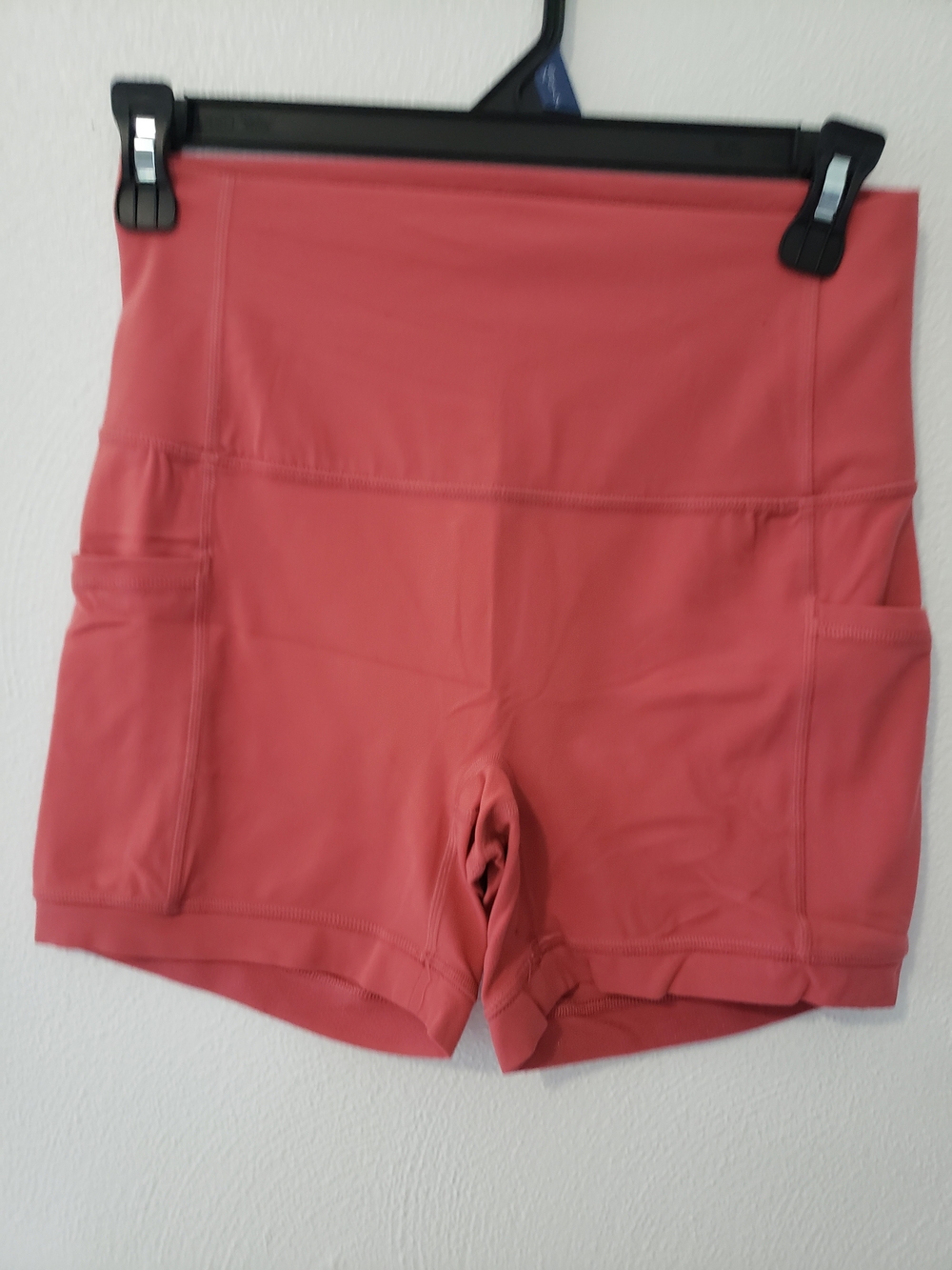 High-Rise Bike Shorts with Side Pockets in Coral